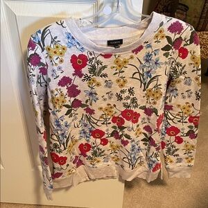 Talbots Floral Print Top with Red, Blue, and Yellow Accents